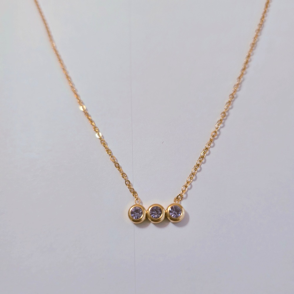 Gold Plated Stainless Steel Lavender CZ Triple Circle Pendant Necklace 16-18"